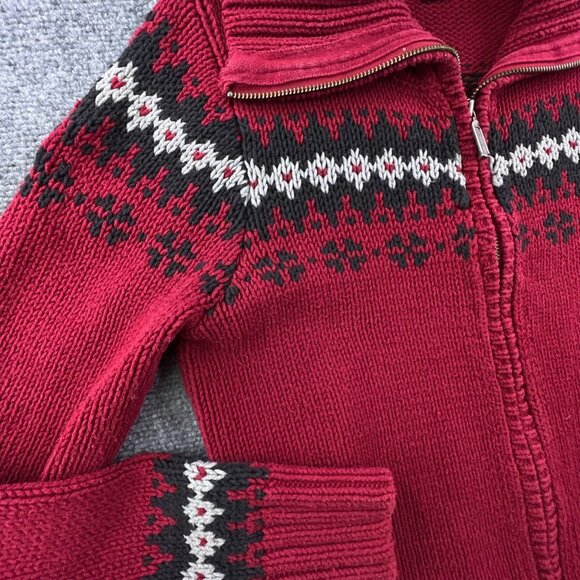 Eddie Bauer Knit Sweater Small Red Full Zip Outdoor Long Sleeve Fair Isle - Picture 6 of 10